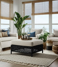 Square Outdoor Ottoman with Black Finish and Plush Cushion Seat