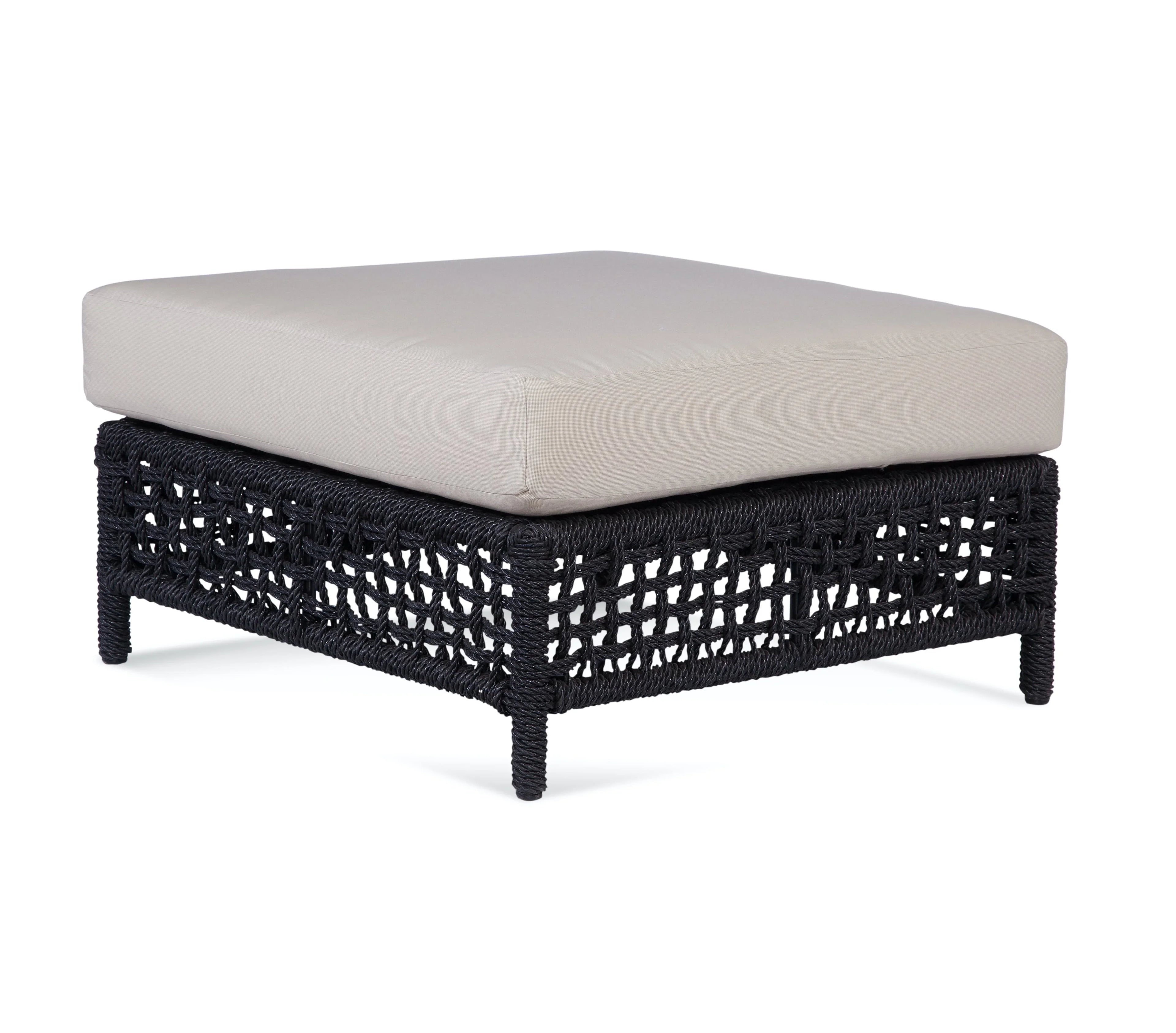 Square Outdoor Ottoman with Black Finish and Plush Cushion Seat