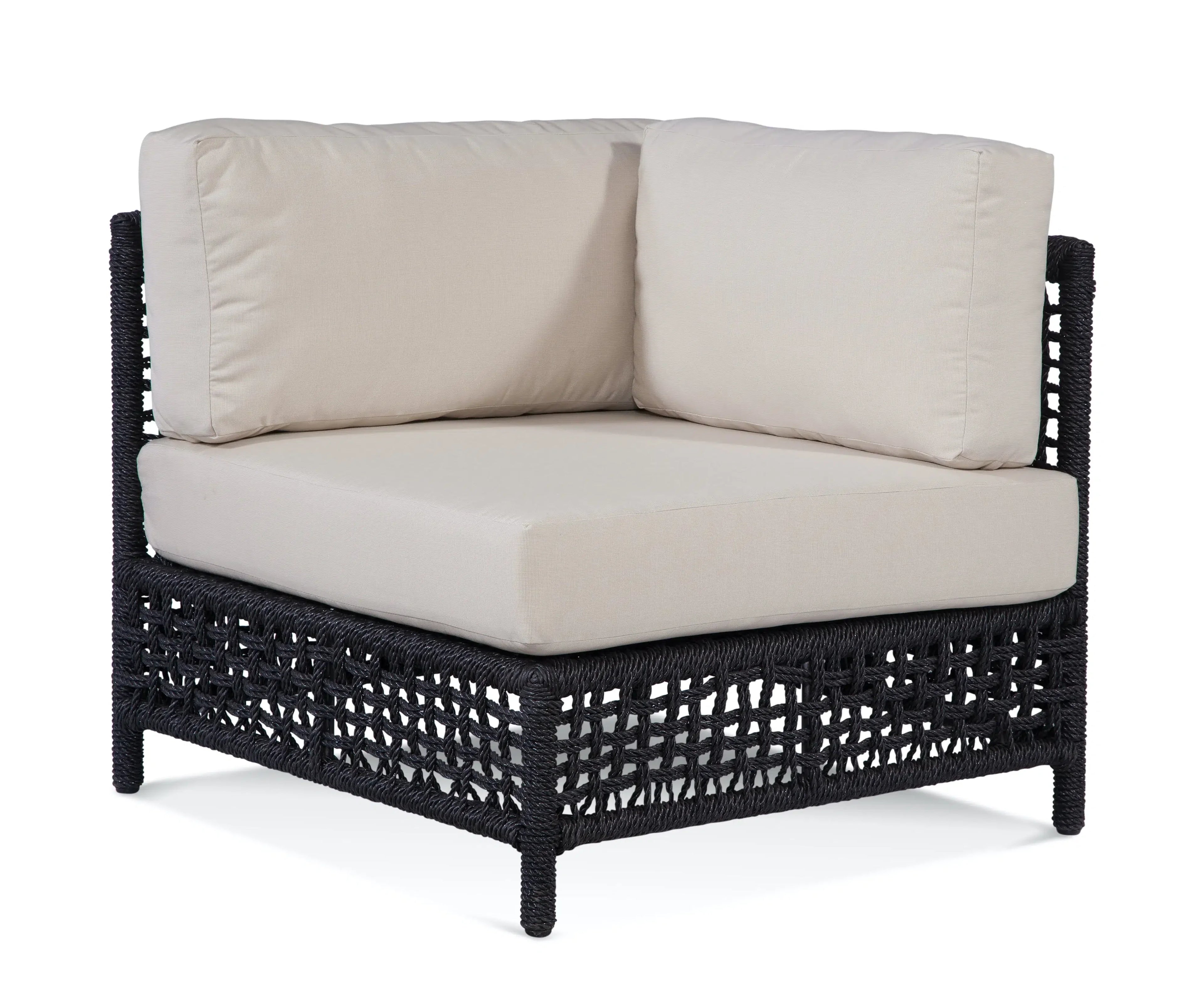 Corner Outdoor Chair Black Wicker with Beige Cushions Transitional Style