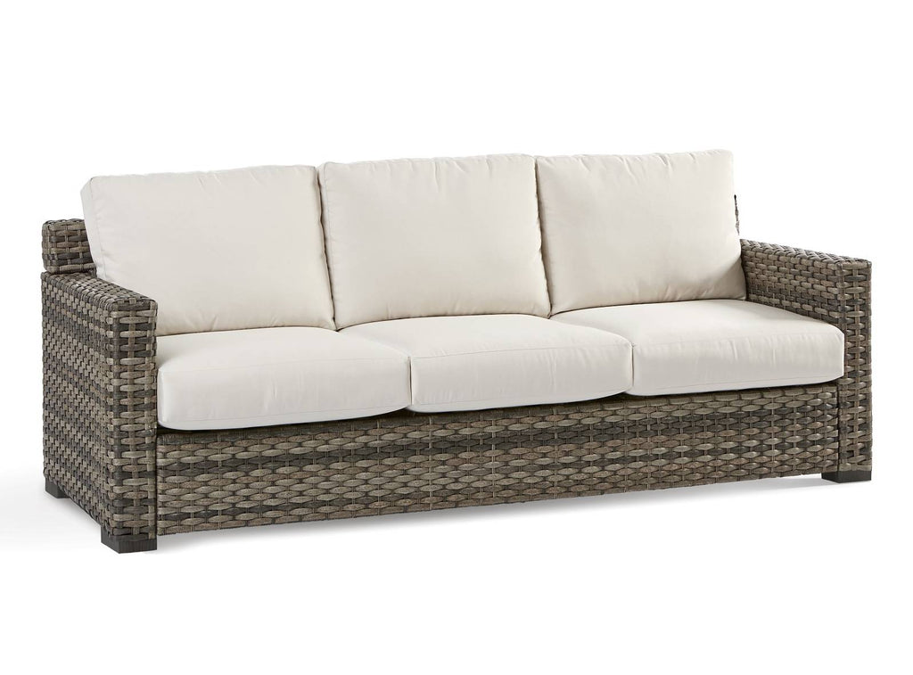 Outdoor Wicker Sofa with Cushions All-Weather Aluminum Frame Sandstone