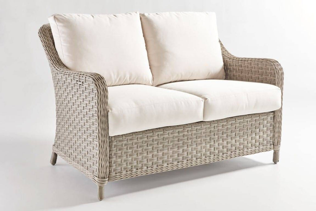 Outdoor Wicker Loveseat with Cushions in Natural Brown