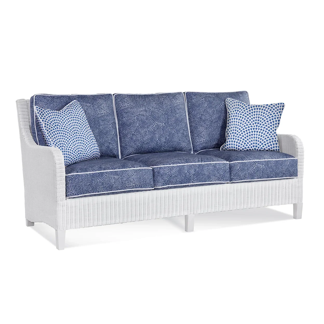 Outdoor Sofa White Wicker Three-Seat with Gray Cushions
