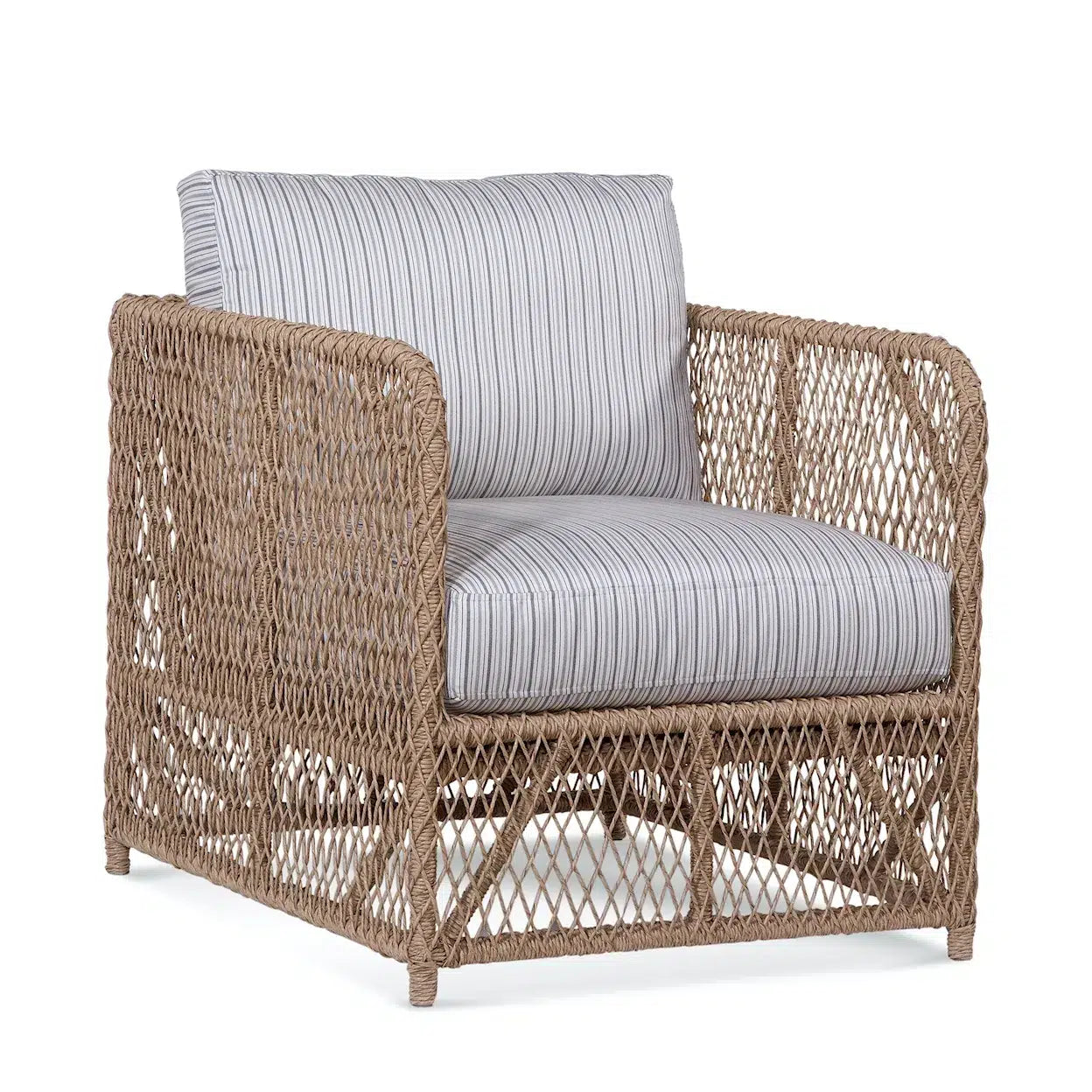 Outdoor Lounge Chair Natural Rattan Woven Frame with Striped Cushion