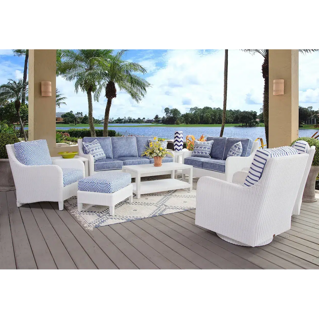White Wicker Outdoor Lounge Chair with Cushion Patio Rattan Armchair