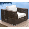 Java Brown Wicker Outdoor Lounge Chair with White Cushion