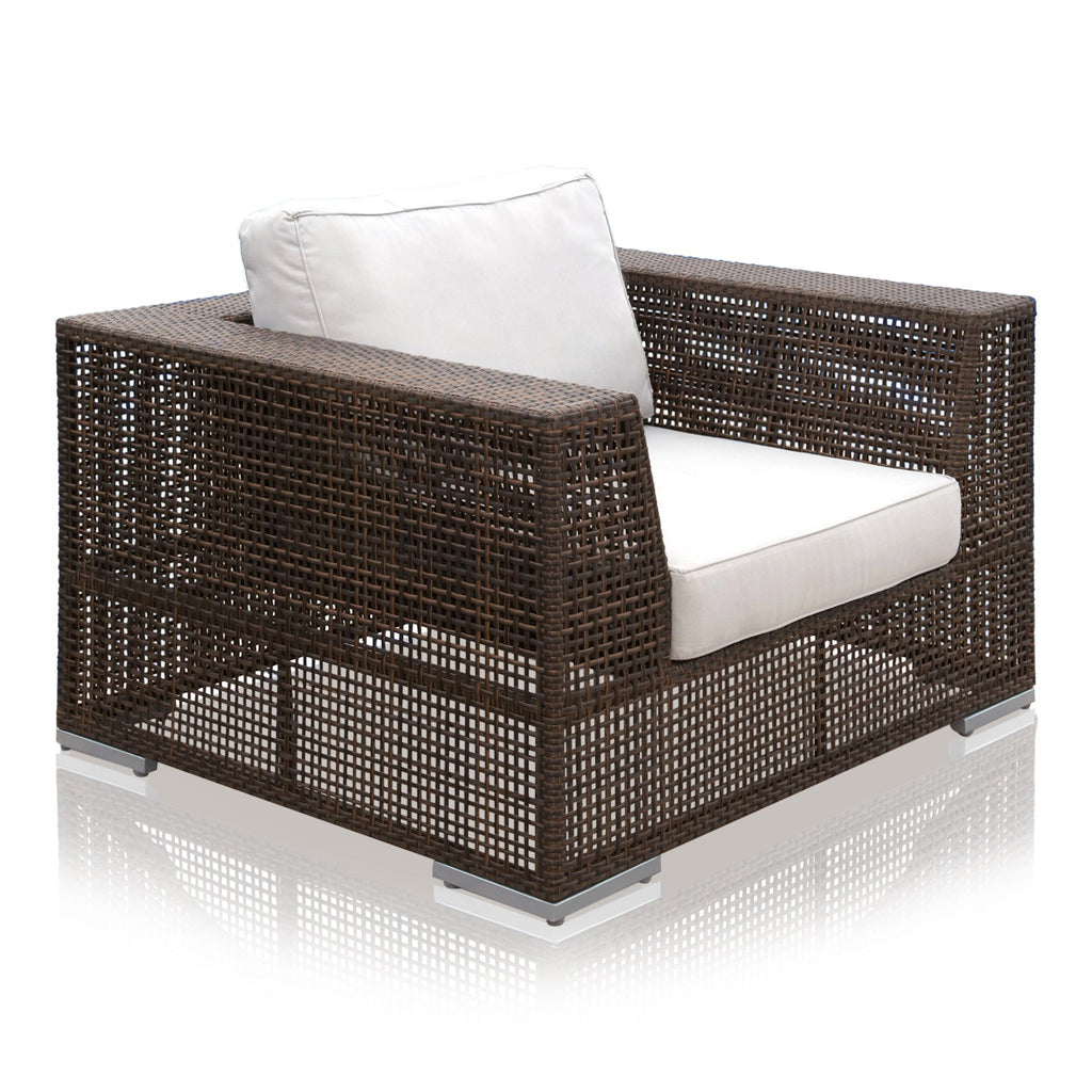 Java Brown Wicker Outdoor Lounge Chair with White Cushion