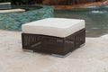 Outdoor Wicker Ottoman with Beige Cushion Dark Brown Rattan Patio Footrest