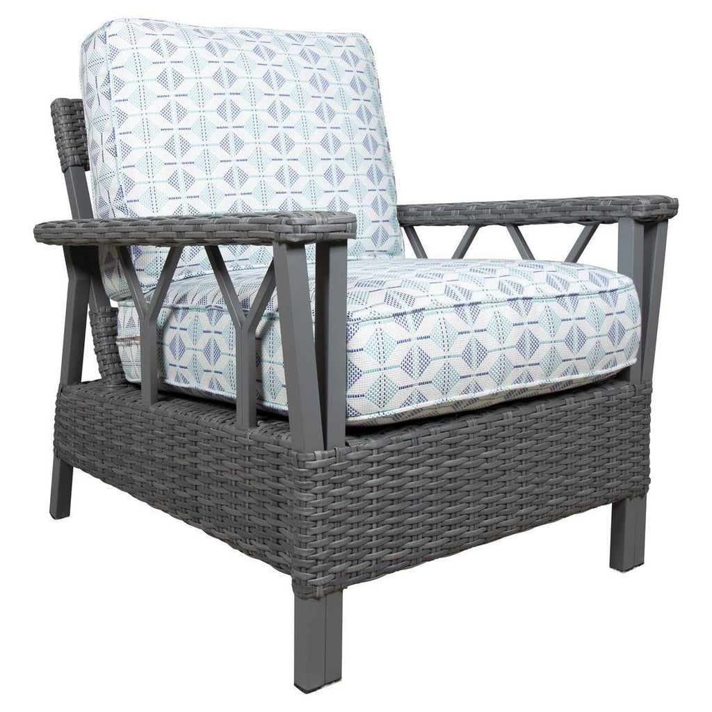 St Croix Outdoor Wicker Patio Lounge Chair with Navy Blue Cushions