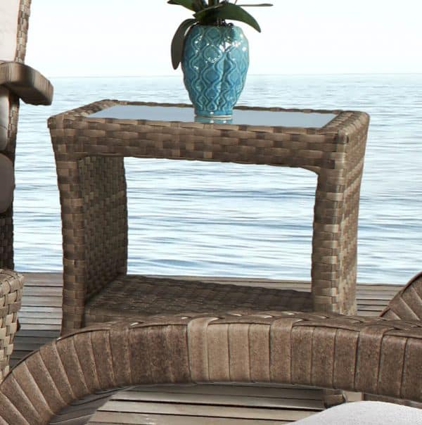 Outdoor Wicker Sofa with Beige Cushions Natural Finish Patio Seating