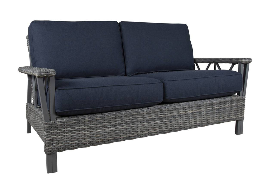 St Croix Outdoor Wicker Patio Lounge Chair with Navy Blue Cushions