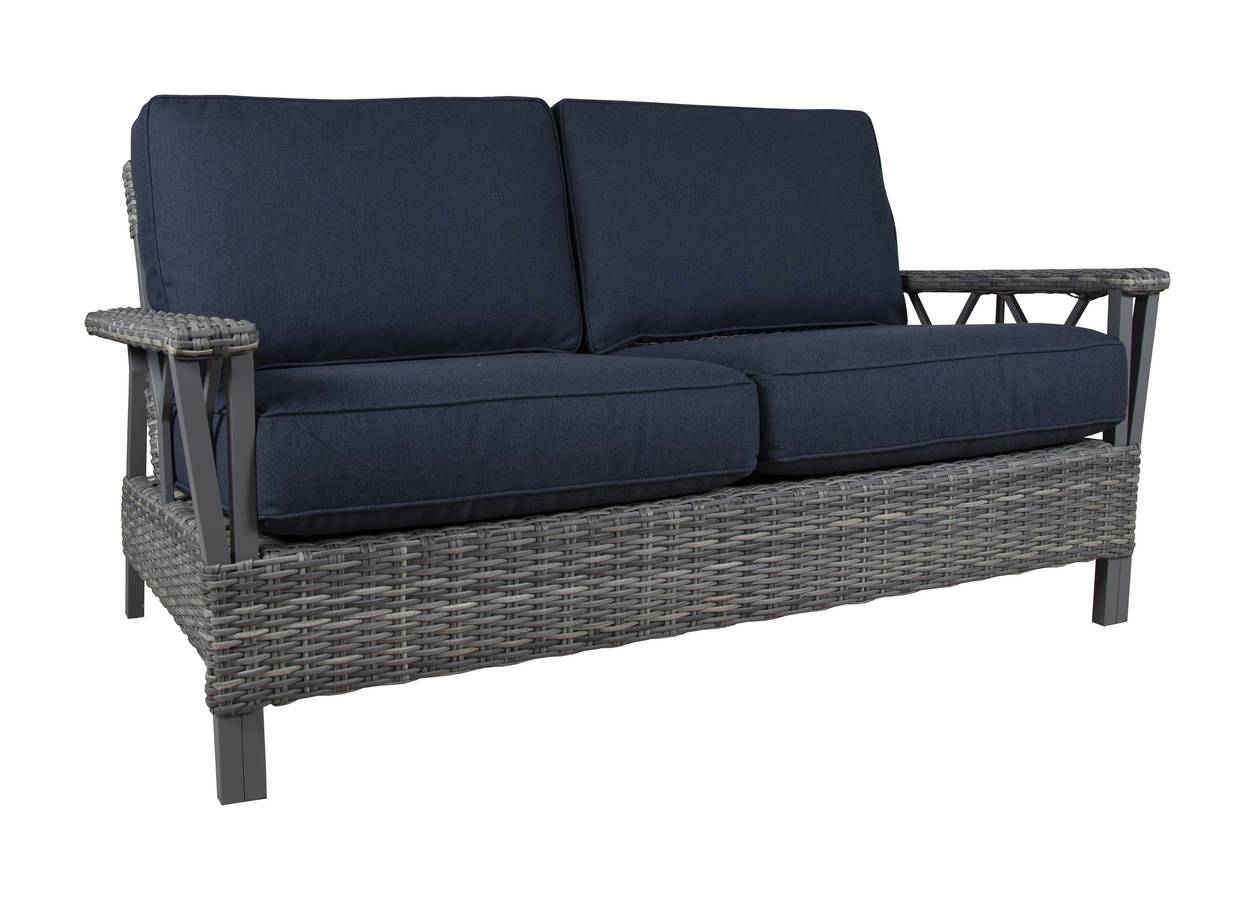 St Croix Outdoor Wicker Patio Lounge Chair with Navy Blue Cushions