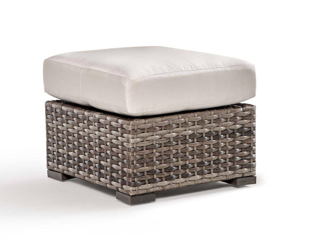 Outdoor Wicker Ottoman with Cushion Sandstone Finish All-Weather