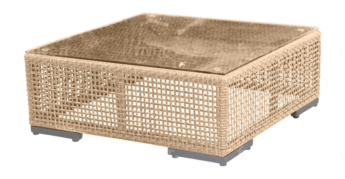 Austin Outdoor Wicker Loveseat with Natural Cushions and Side Table