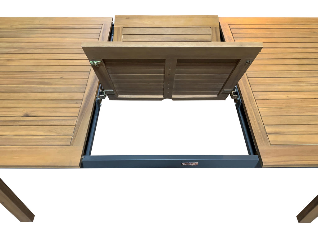 Outdoor Rectangular Extendable Acacia Wood Dining Table Gray Brown