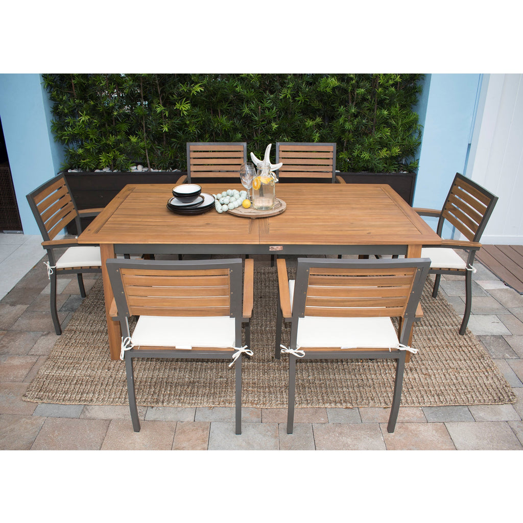 Outdoor Rectangular Extendable Acacia Wood Dining Table Gray Brown