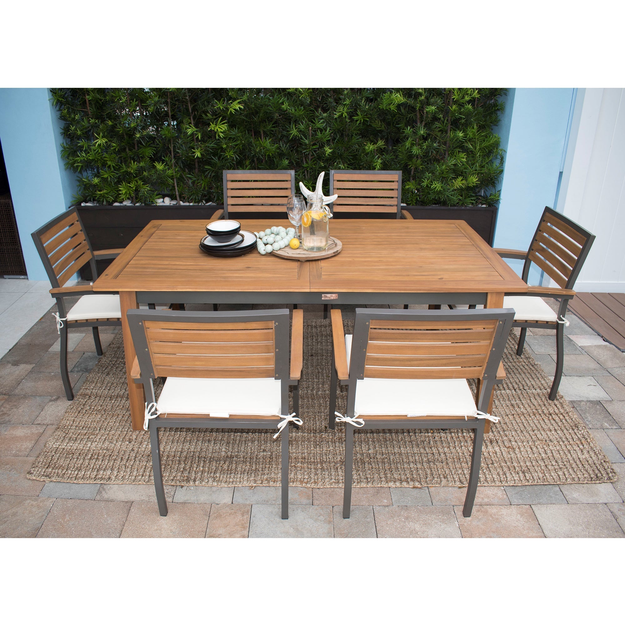 Outdoor Rectangular Extendable Acacia Wood Dining Table Gray Brown