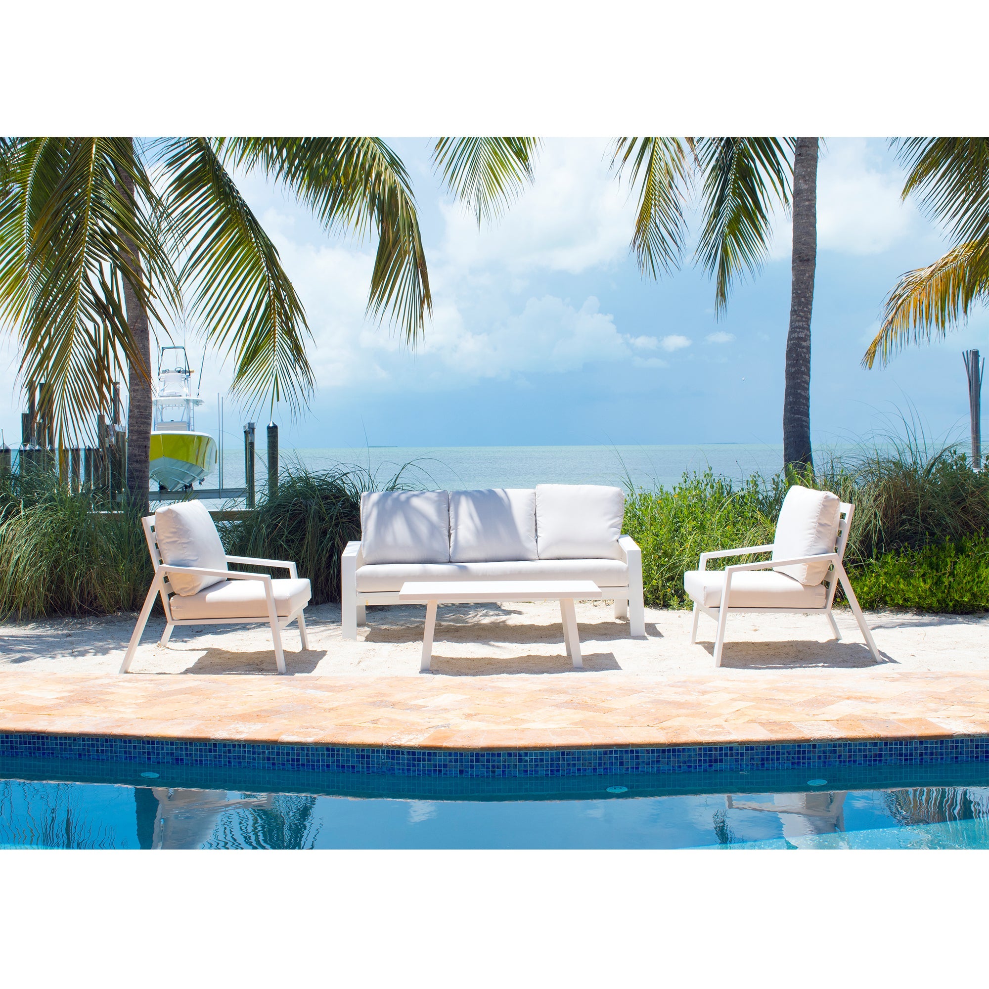 Mykonos Outdoor White Aluminum Sofa
