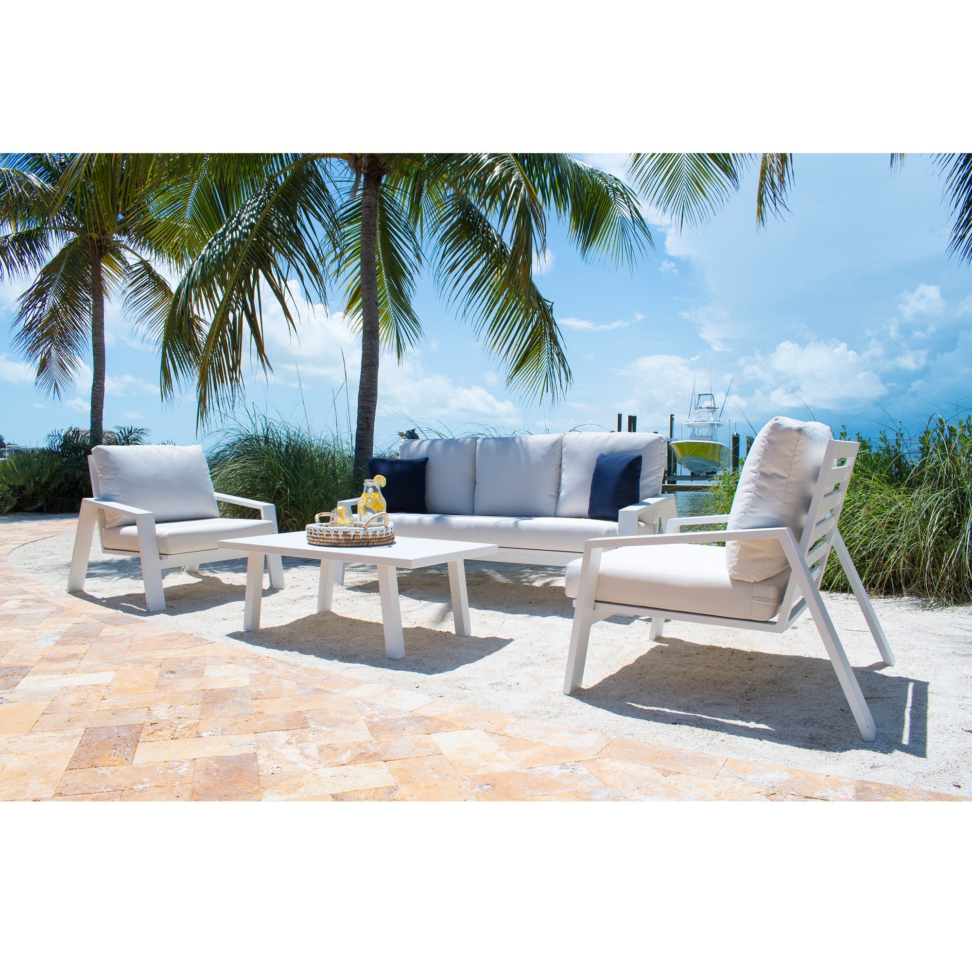 Mykonos Outdoor White Aluminum Sofa