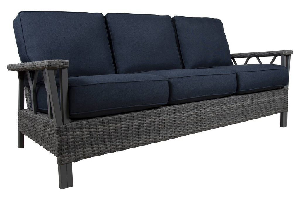St Croix Outdoor Wicker Patio Lounge Chair with Navy Blue Cushions