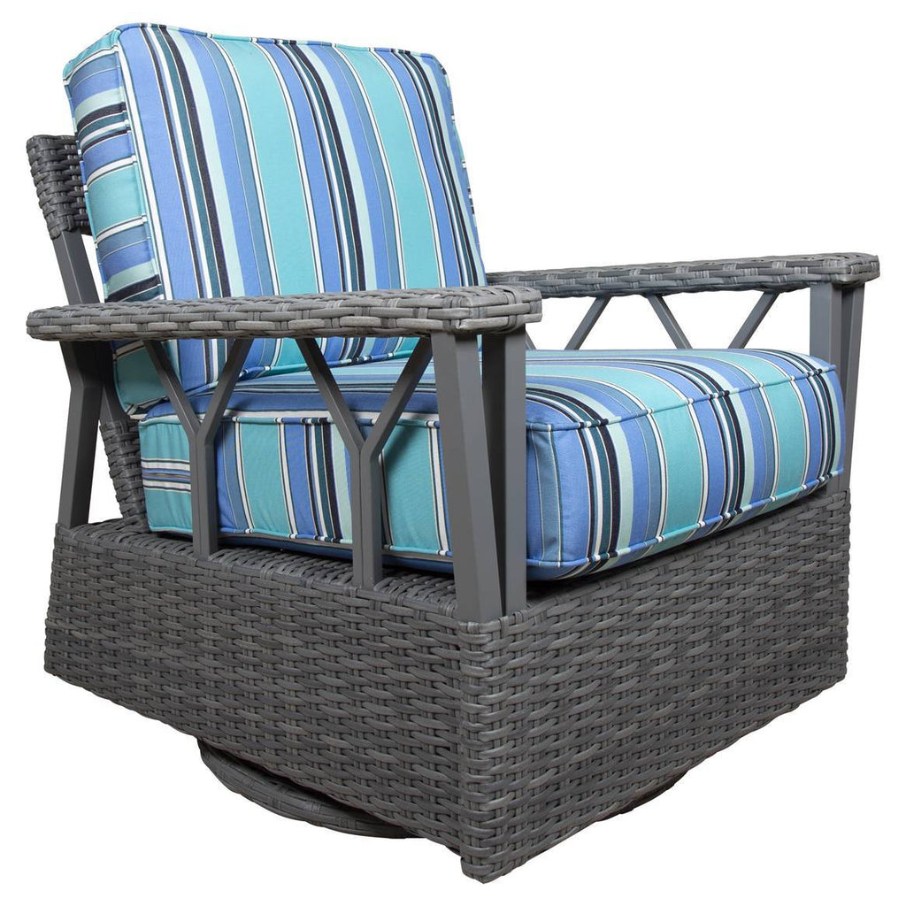 St Croix Outdoor Wicker Patio Lounge Chair with Navy Blue Cushions