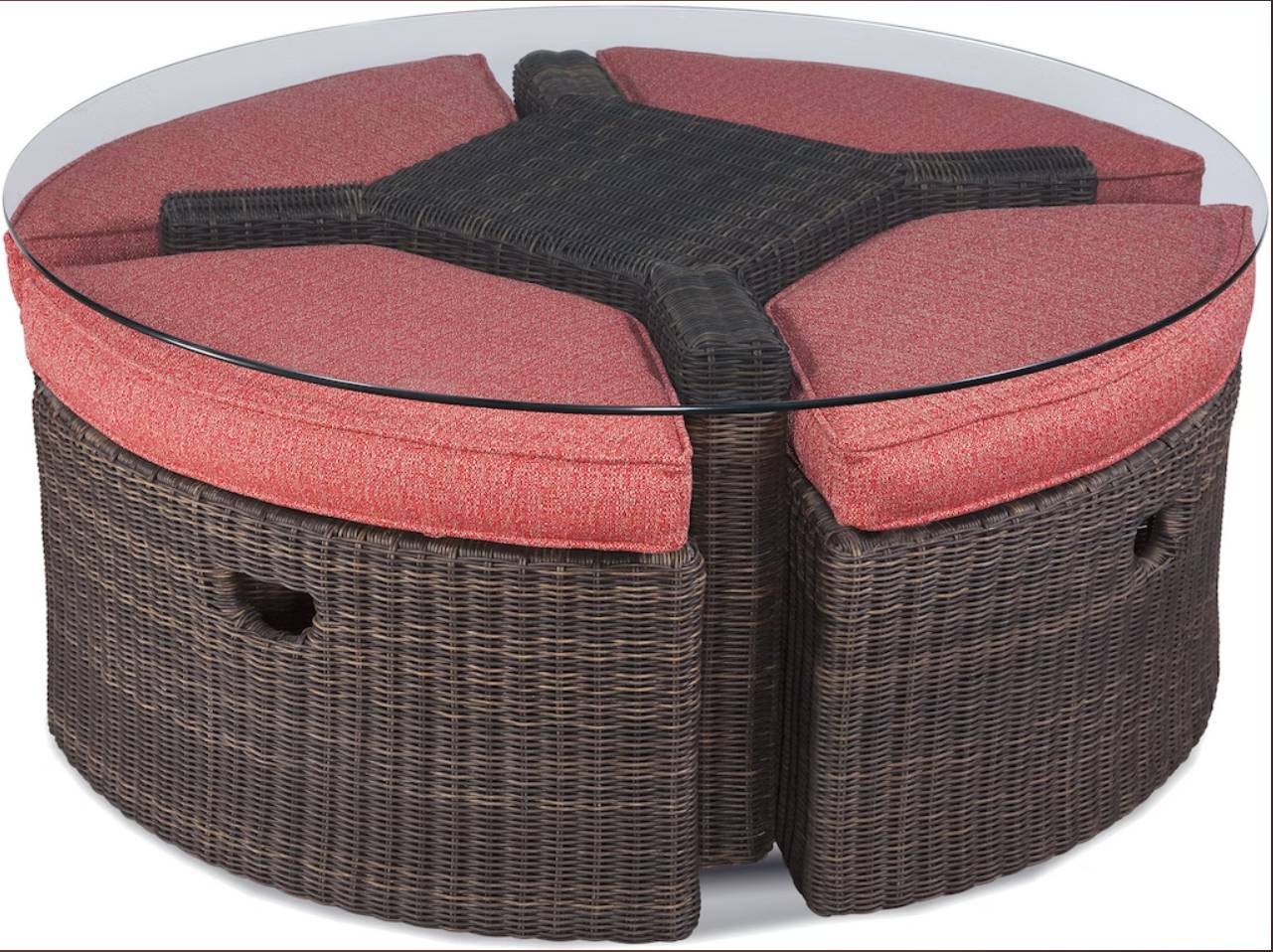 Tangier Round Outdoor Hassock Coffee Table Natural Rattan Coastal Style