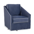 Taylor Outdoor Swivel Chair Navy Blue Upholstered Patio Accent Chair with White Piping