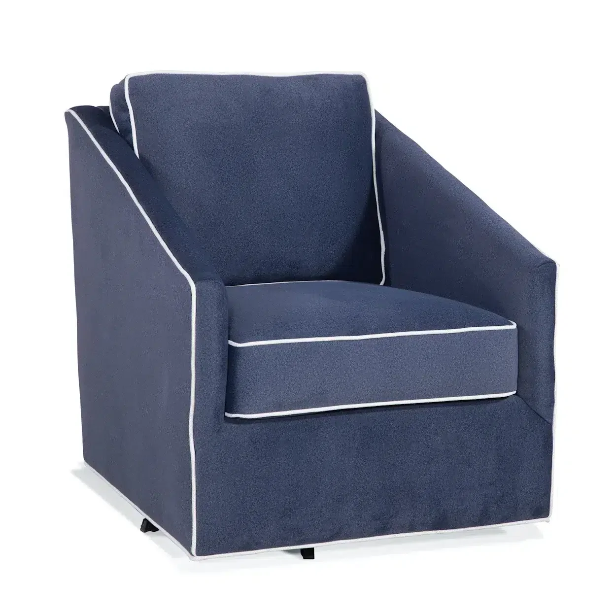 Taylor Outdoor Swivel Chair Navy Blue Upholstered Patio Accent Chair with White Piping
