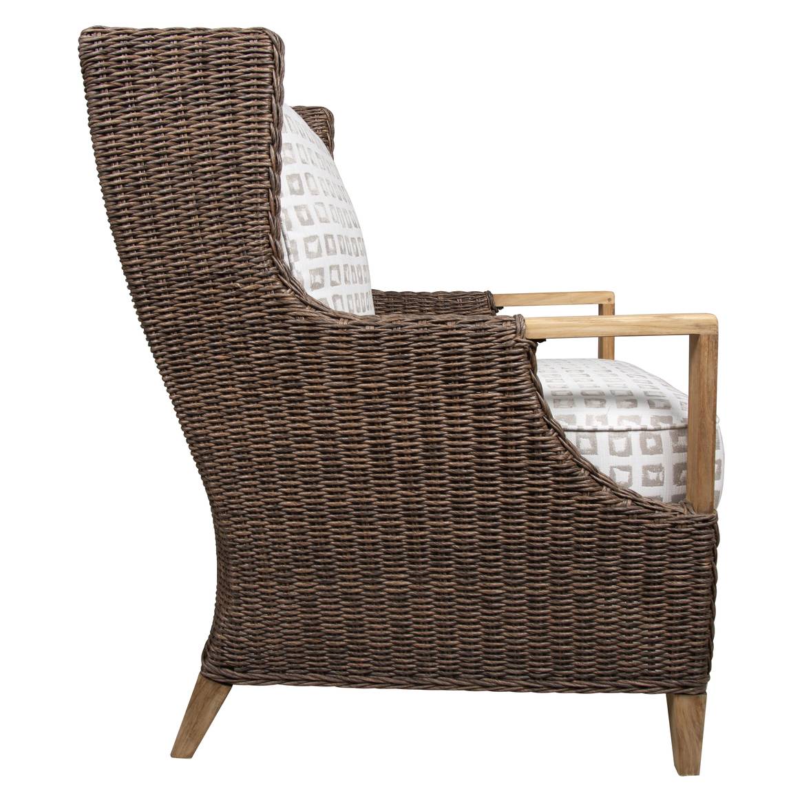 Wicker Teakwood Wingback Lounge Chair Brown Cushioned Patio Accent Armchair