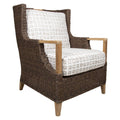 Wicker Teakwood Wingback Lounge Chair Brown Cushioned Patio Accent Armchair