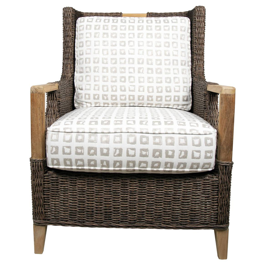 Wicker Teakwood Wingback Lounge Chair Brown Cushioned Patio Accent Armchair