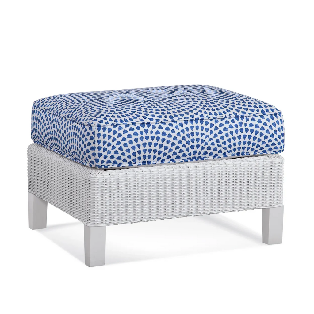 Outdoor Ottoman White PE Rattan Coastal Patio Accent Piece