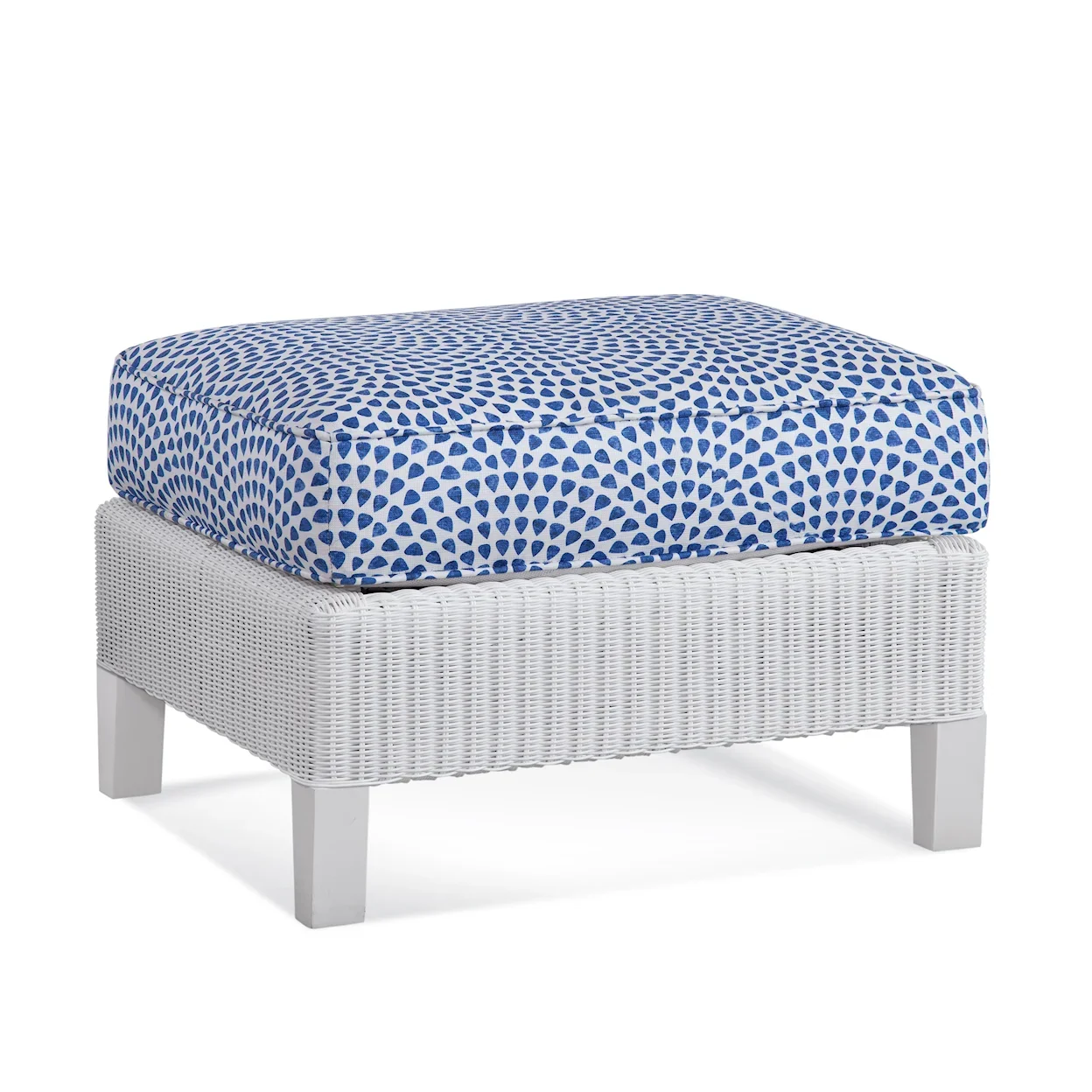 Outdoor Ottoman White PE Rattan Coastal Patio Accent Piece