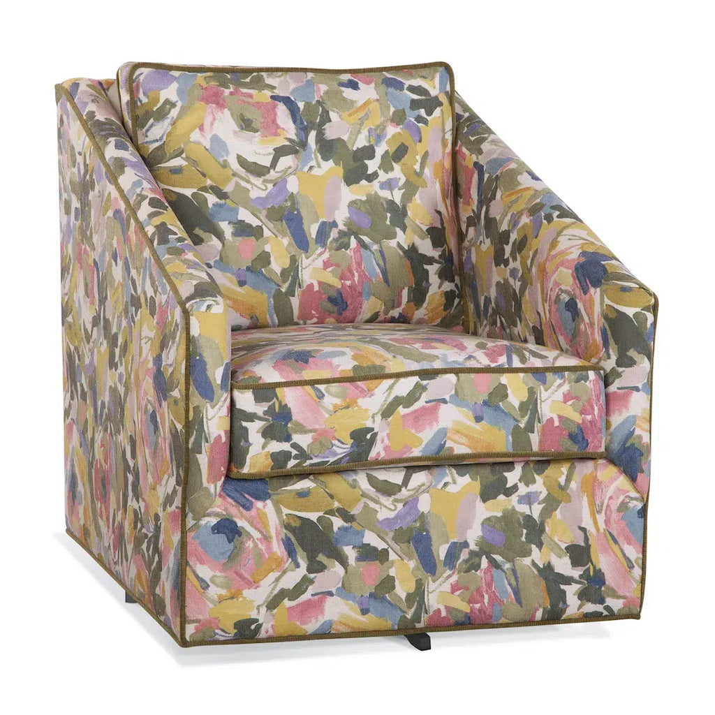 Taylor Outdoor Swivel Chair Navy Blue Upholstered Patio Accent Chair with White Piping