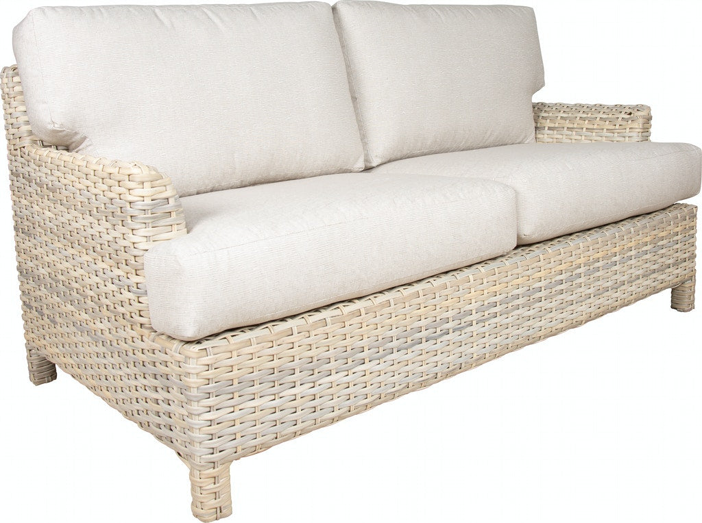Outdoor Wicker Sofa Whitewash with Cream Cushions