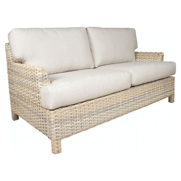 Outdoor Full Sofa Grasscloth Buff Wicker Two-Seat Patio Lounge