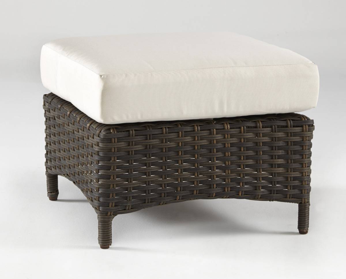 Outdoor Wicker Ottoman with Cushion Square Patio Footrest
