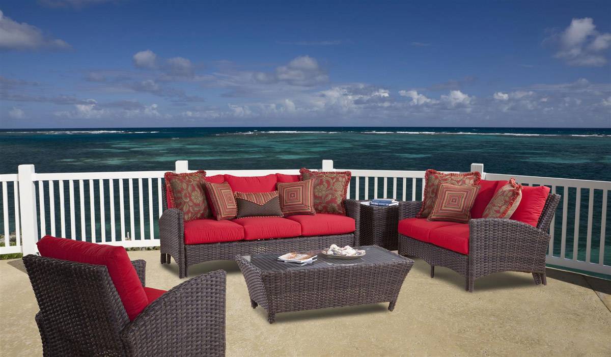 Panama Outdoor Wicker Sofa with Cushions in Chocolate Brown