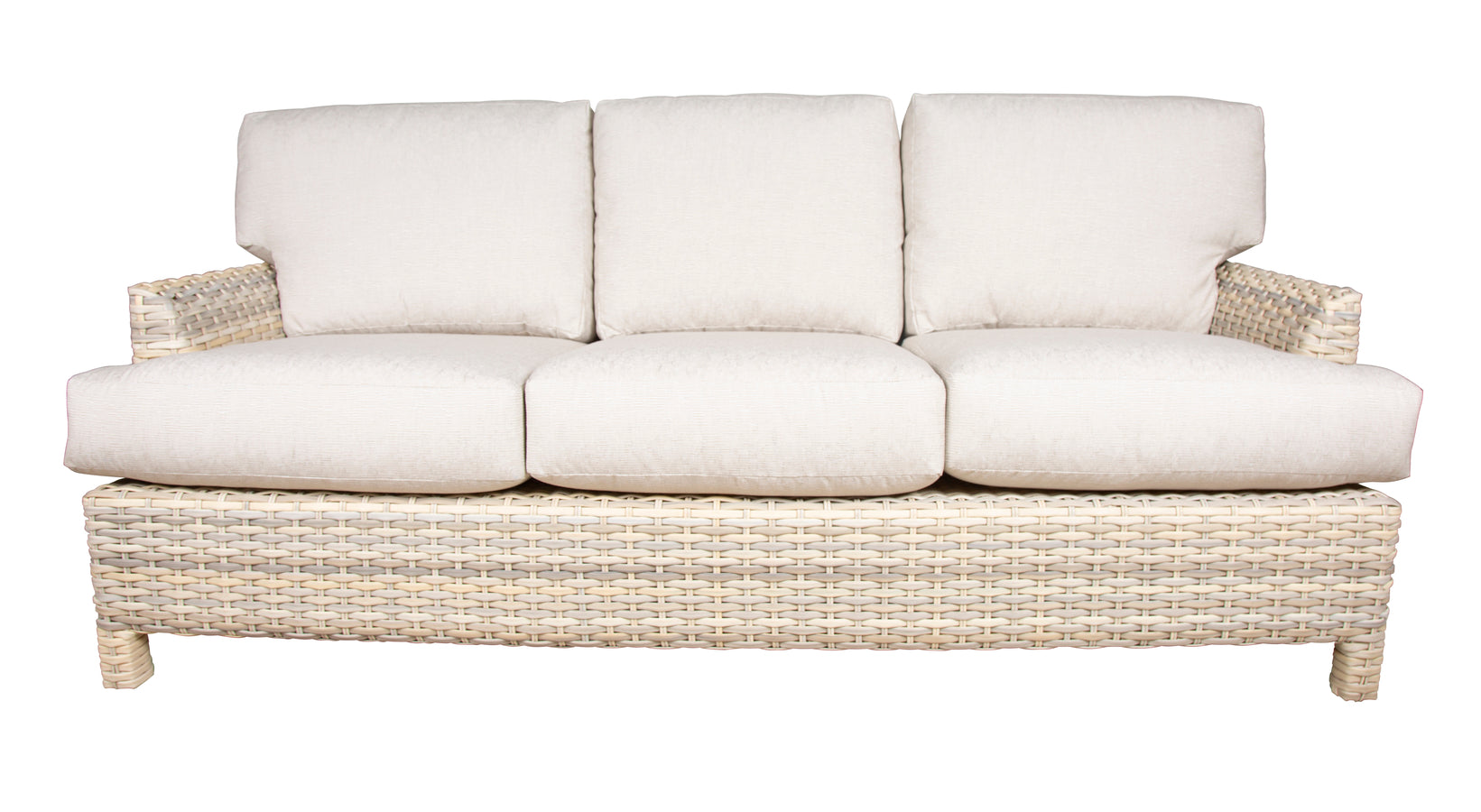 Outdoor Wicker Sofa Whitewash with Cream Cushions