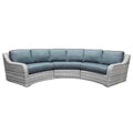 Outdoor Wicker Curved Patio Sofa with Blue Cushions and Pillows ICE Gray