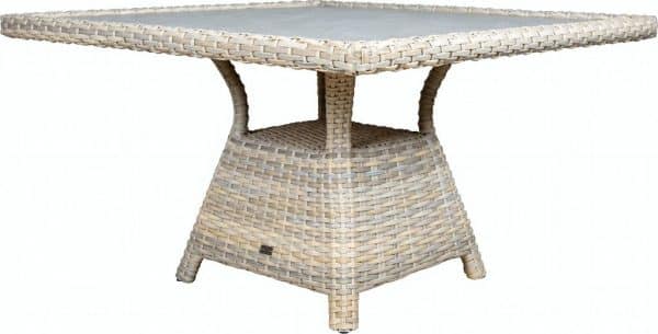 Outdoor Wicker Patio Dining Table with Woven Tile Top Aluminum Frame